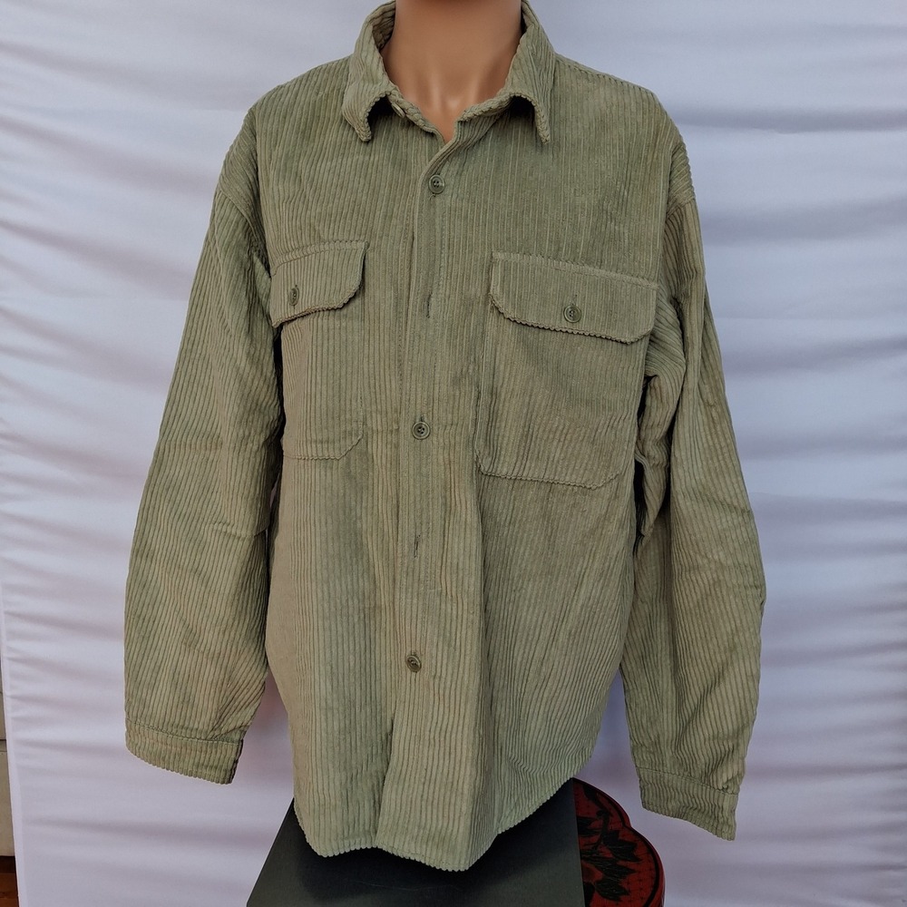 Forever 21 Men Corduroy Shirt Jacket Sage Green Quilted Lined Shacket Large